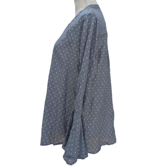 Trovata Birds Of Paradis Polka Dot Blouse Bell Flare Women's Size M Light Blue - Picture 4 of 10